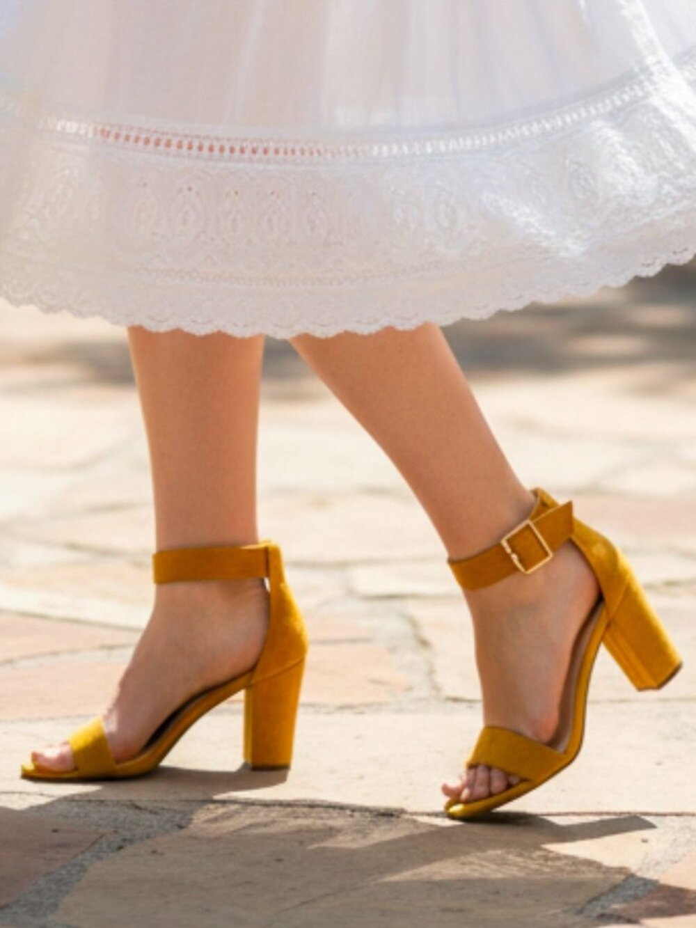 Mustard Yellow Block Heel Sandals With Ankle Strap For Women - Chic & Versatile